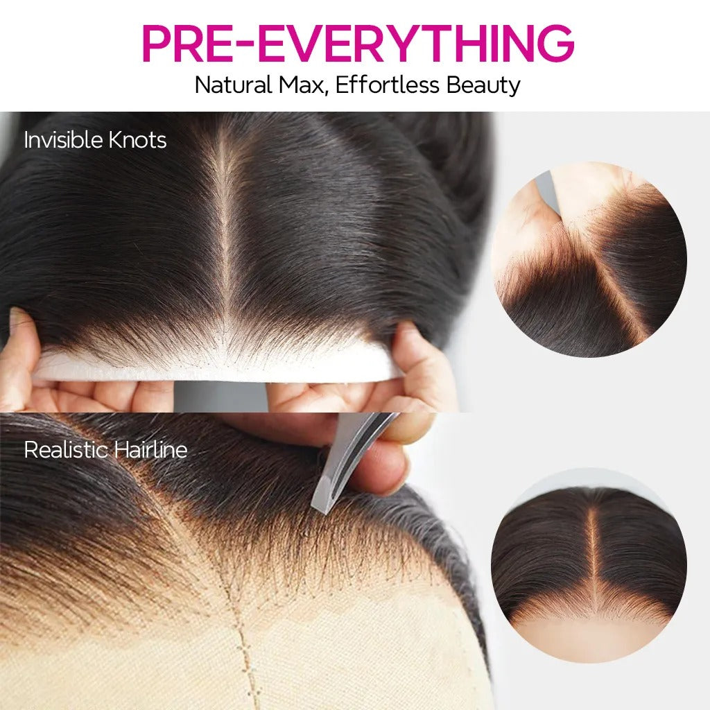 Center Wig Natural Black Remy Hair 5x5 Lace Closure Body Wave Human Hair Wig