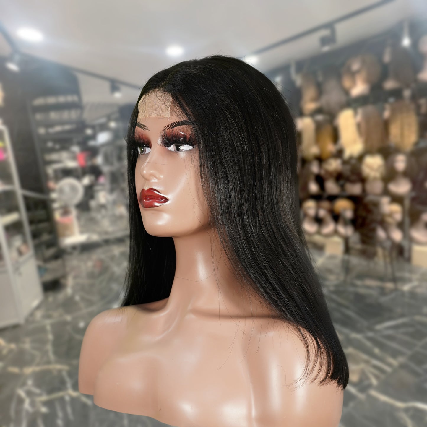 Center Wig Natural Black Remy Hair 2x6 Lace Closure Straight Bob Human Hair Wig