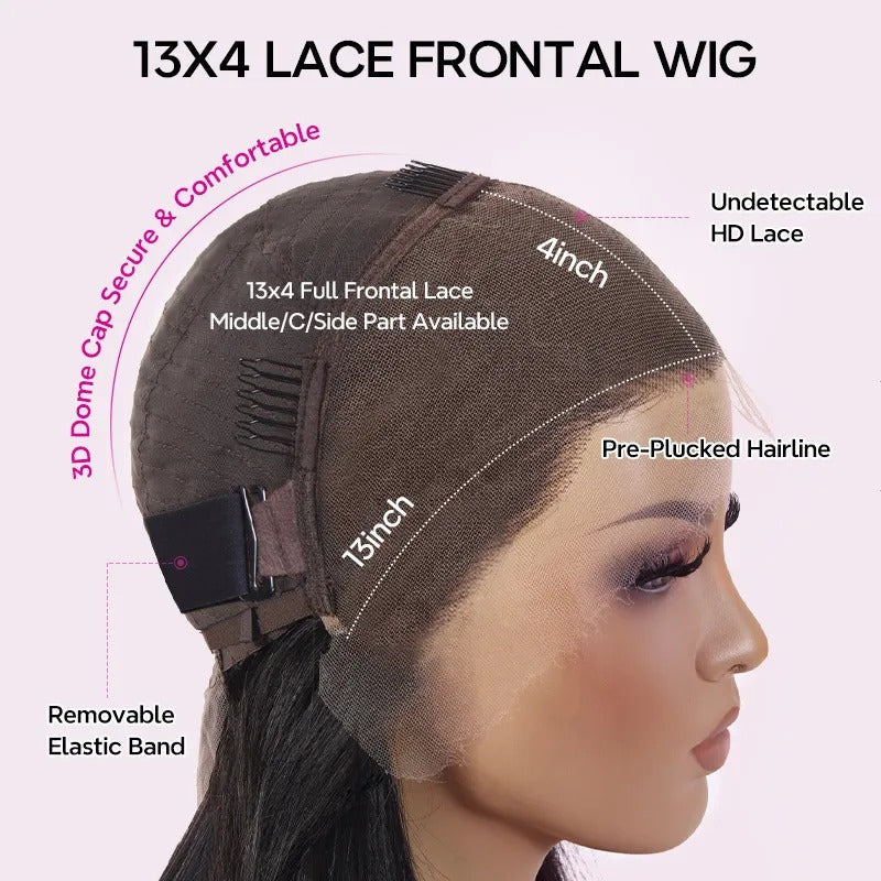 Center Wig 13x4 Straight Bob Lace Front Wig Natural Black Asian Raw Hair