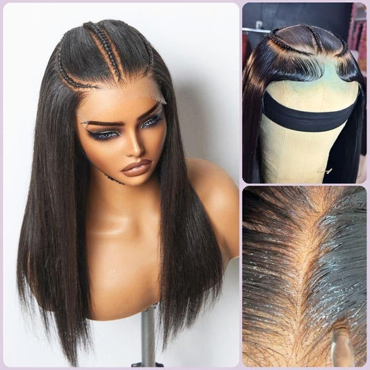 Center Wig Natural Black Asian Raw Hair 6x7 HD Lace Closure Straight Human Hair Wig