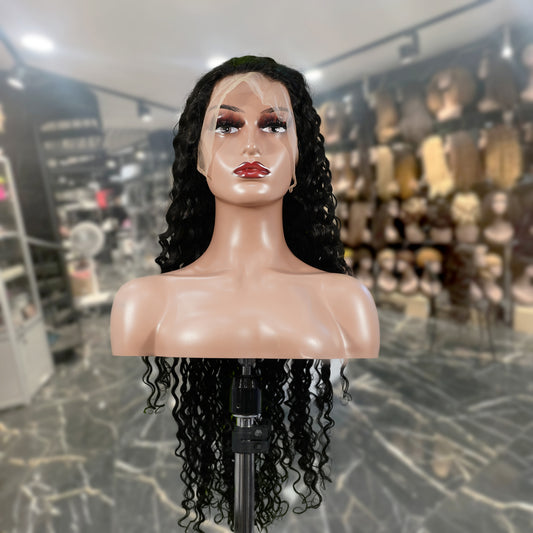 Center Wig 13x4 Deep Wave Lace Front Wig Natural Black Remy Hair