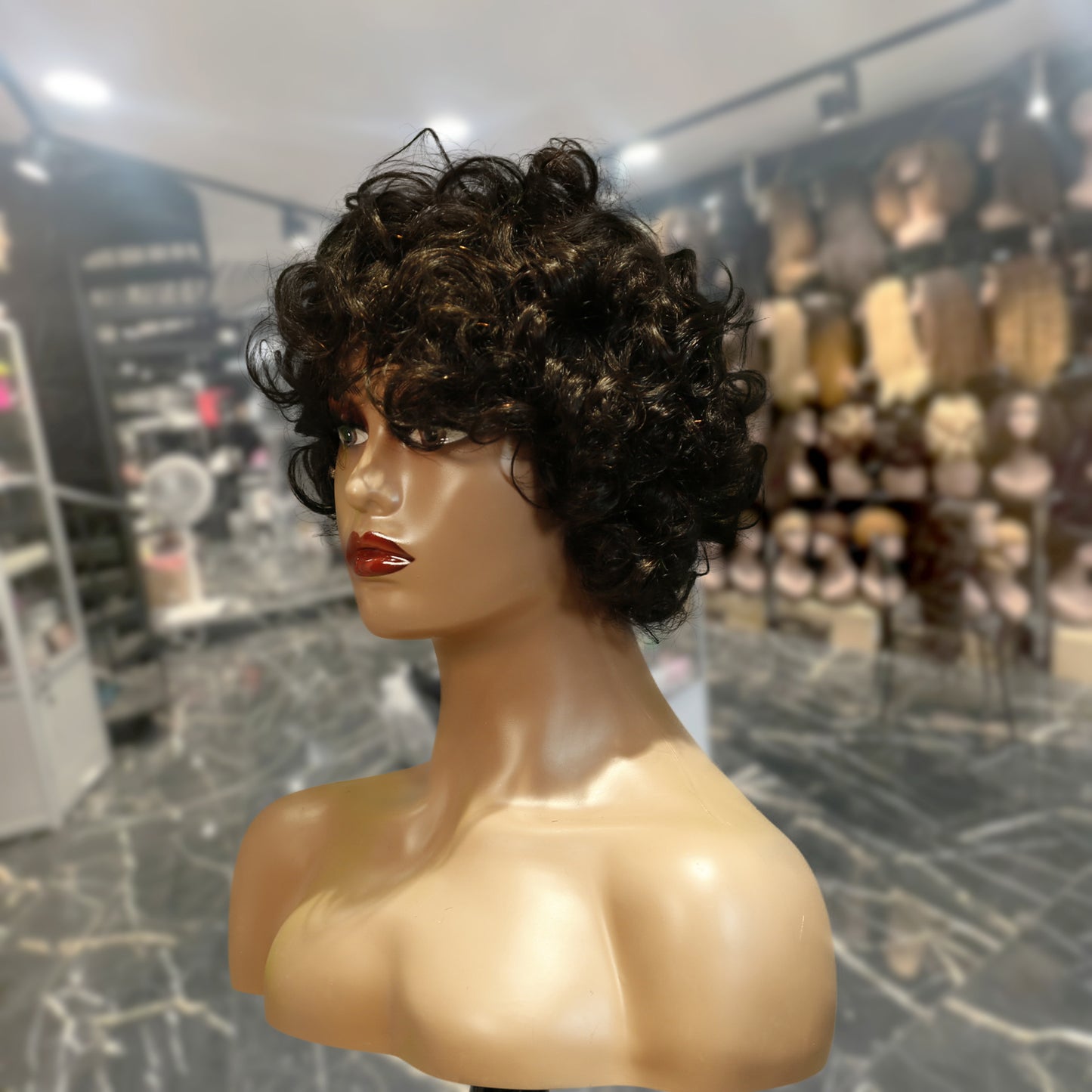Center Wig Machine-Made Black Wig Remy Hair TC002