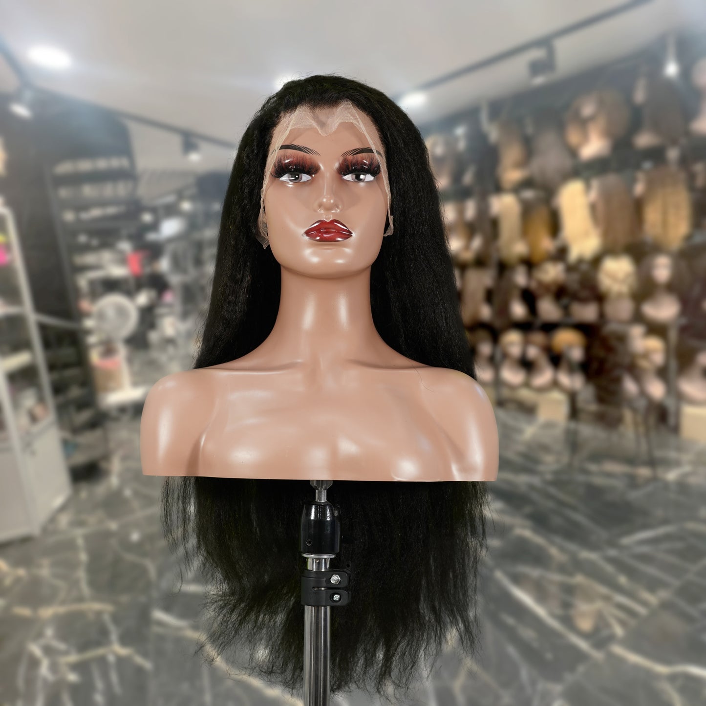 Center Wig 13x4 Yaki Straight Lace Front Wig Black Remy Hair