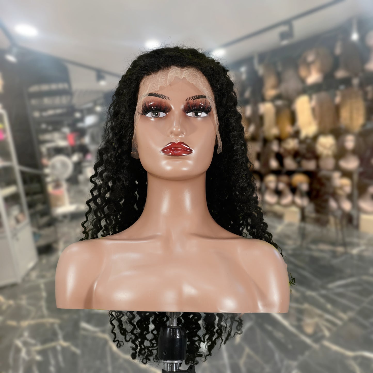 Center Wig 13x4 Jerry Curly Lace Front Wig Natural Black Remy Hair