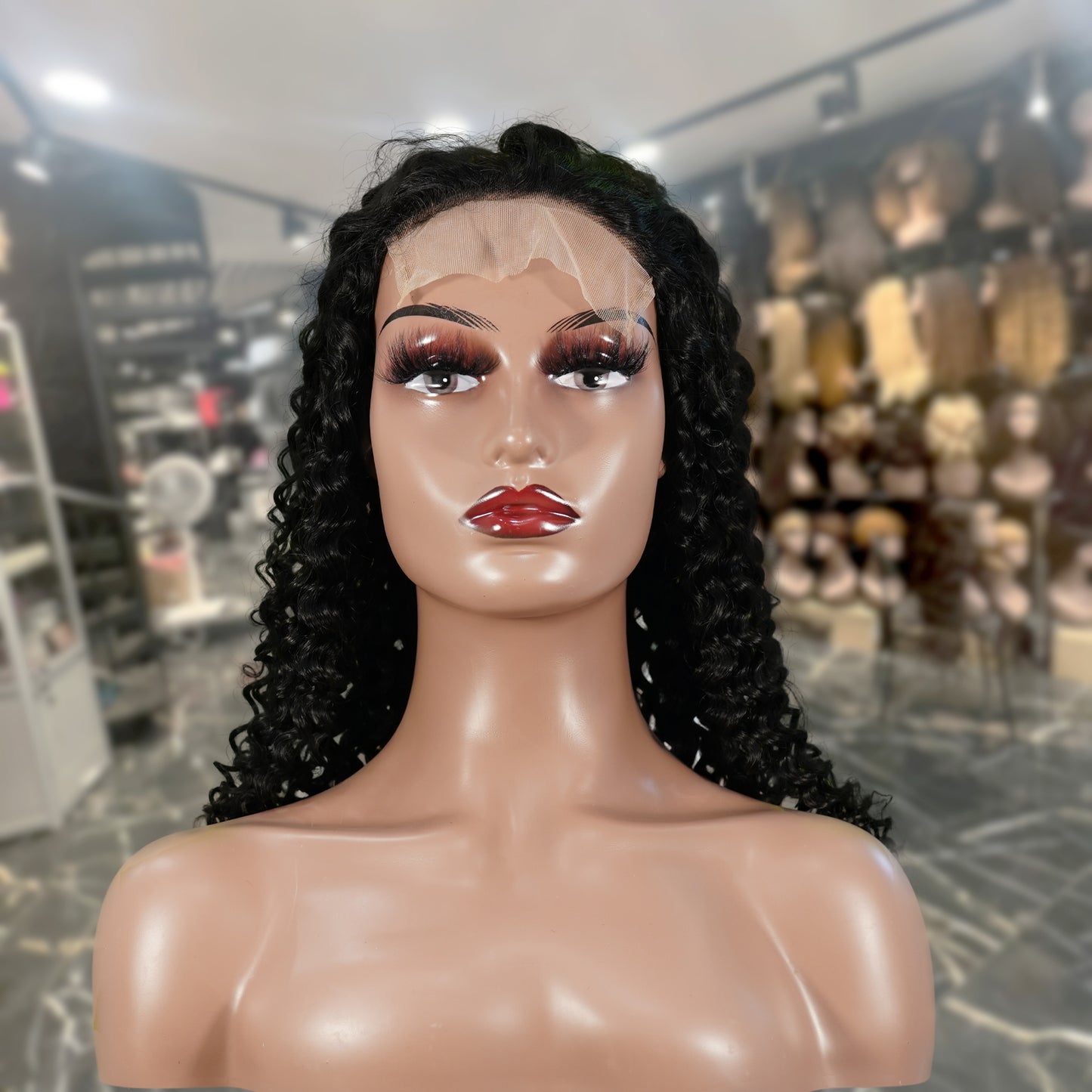 Center Wig Natural Black Remy Hair 5x5 Lace Closure Jerry Curly Human Hair Wig