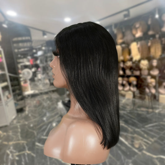 Center Wig Natural Black Remy Hair 2x6 Lace Closure Straight Bob Human Hair Wig