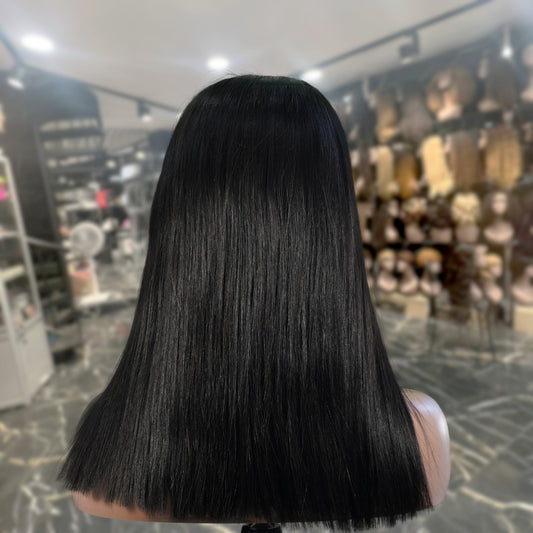 Center Wig Natural Black Remy Hair 5x5 Lace Closure Straight Bob Human Hair Wig