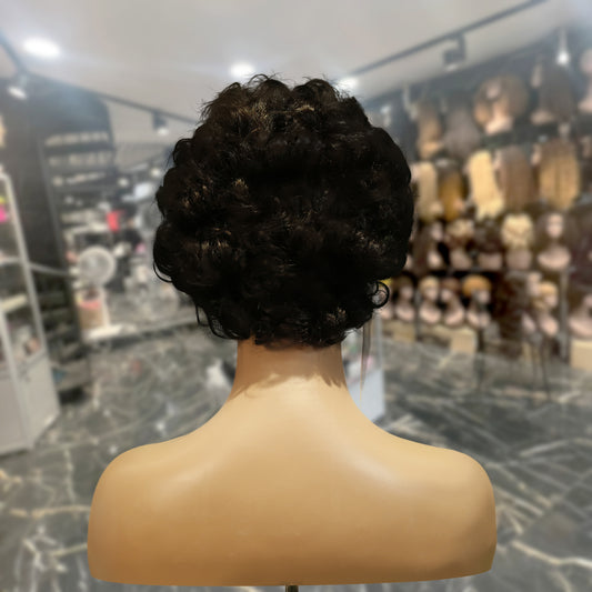 Center Wig Machine-Made Black Wig Remy Hair TC064