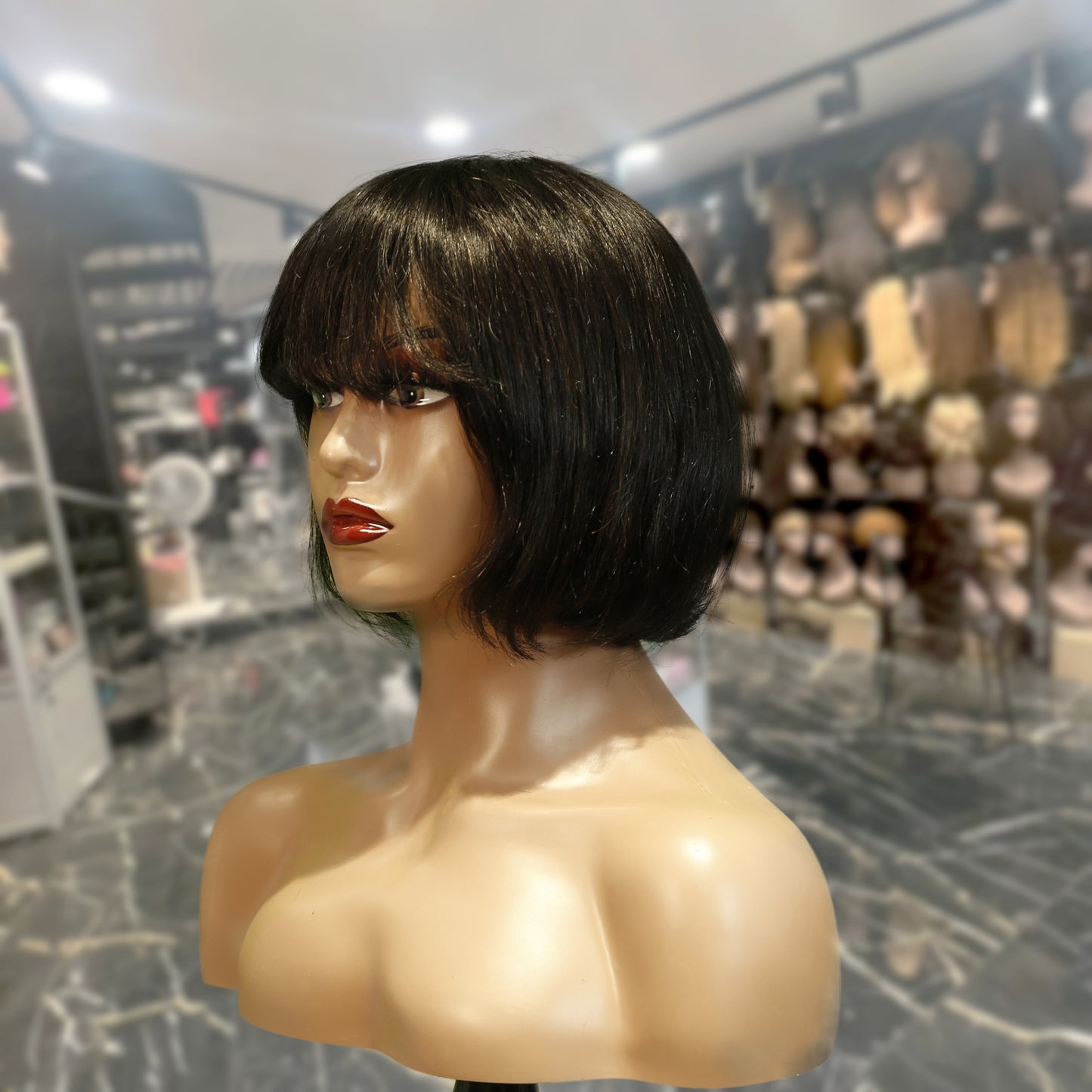 Center Wig Machine-Made Black Wig Remy Hair TC027