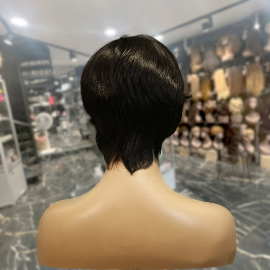 Center Wig Machine-Made Black Wig Remy Hair H081