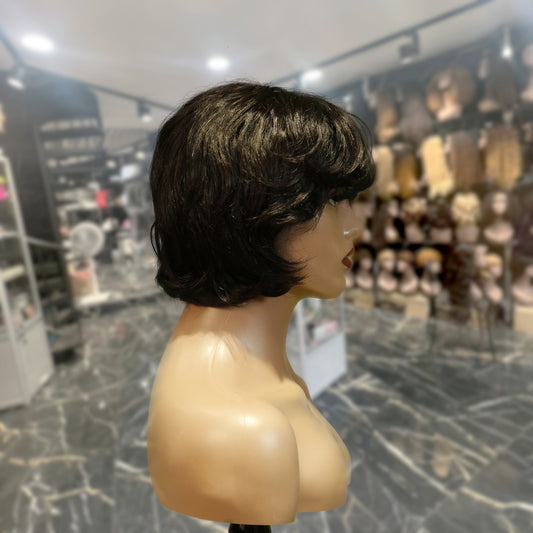 Center Wig Machine-Made Black Wig Remy Hair TC063
