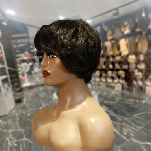Center Wig Machine-Made Black Wig Remy Hair TC16