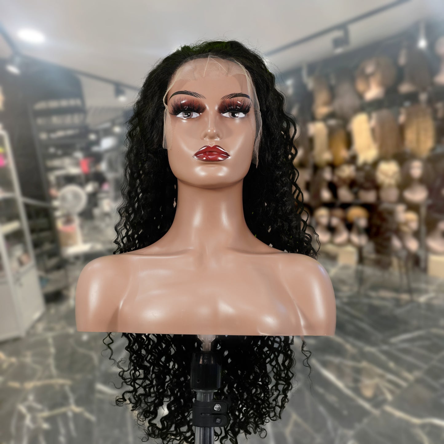 Center Wig Natural Black Asian Raw Hair 13x6 HD Lace Front Wig Deep Wave Human Hair Wig