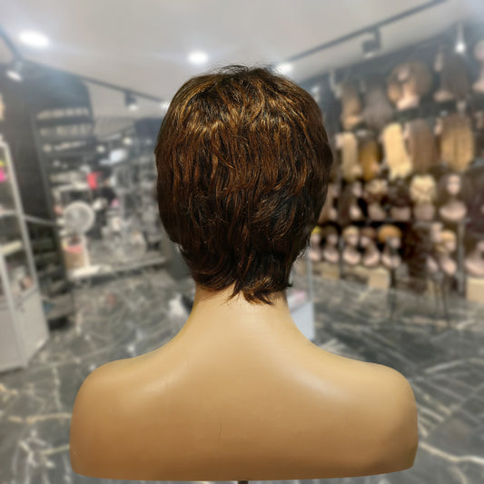 Center Wig Machine-Made Black Wig Remy Hair TC066