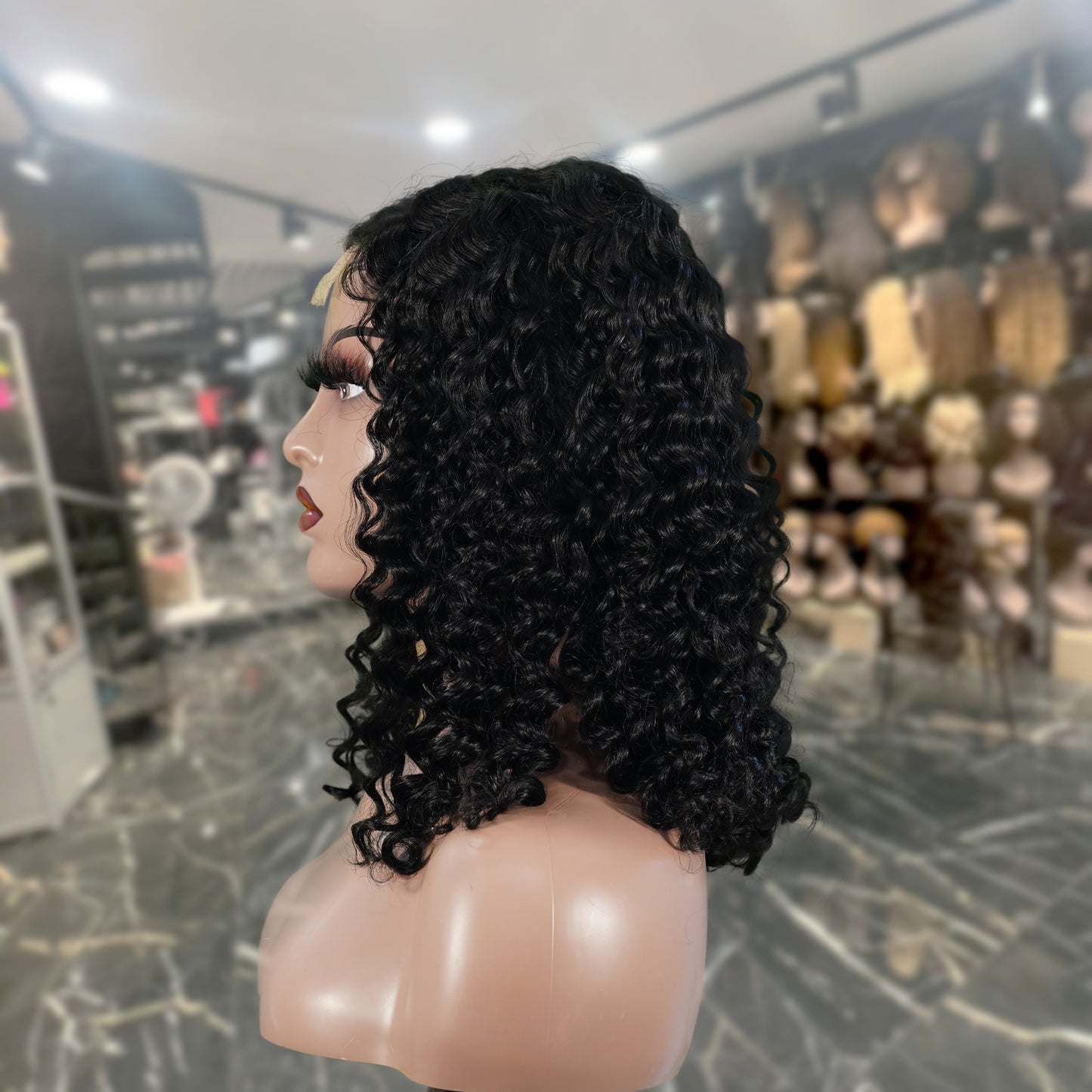 Center Wig Natural Black Remy Hair 2x6 Lace Closure Deep Wave Bob Human Hair Wig