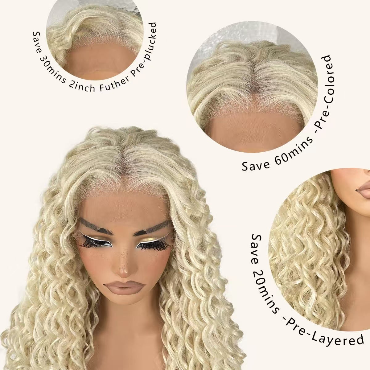 Center Wig 13x4 Deep Wave Lace Front Wig 613 Remy Hair