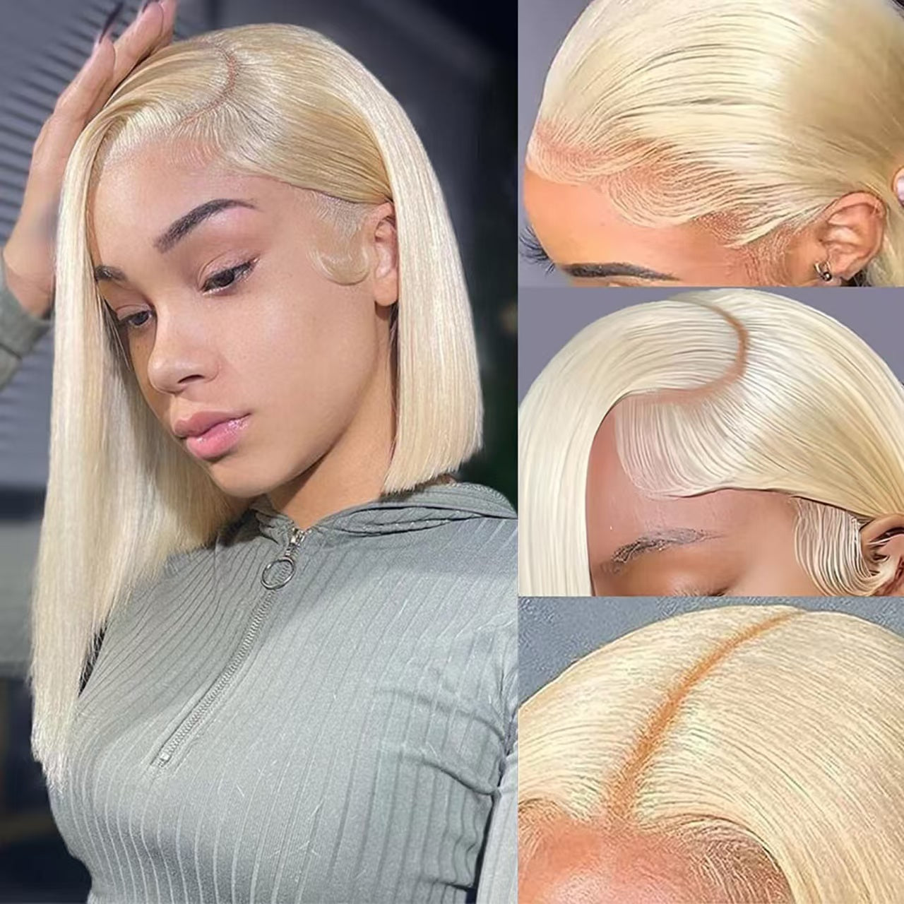 Center Wig 13x4 Straight Bob Lace Front Wig 613 Remy Hair