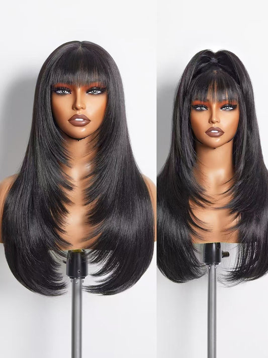 Center Wig Straight Machine Bangs Wig Remy Hair