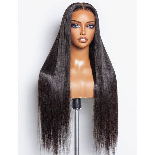 Center Wig 13x4 Straight HD Lace Front Wig Natural Black Remy Hair