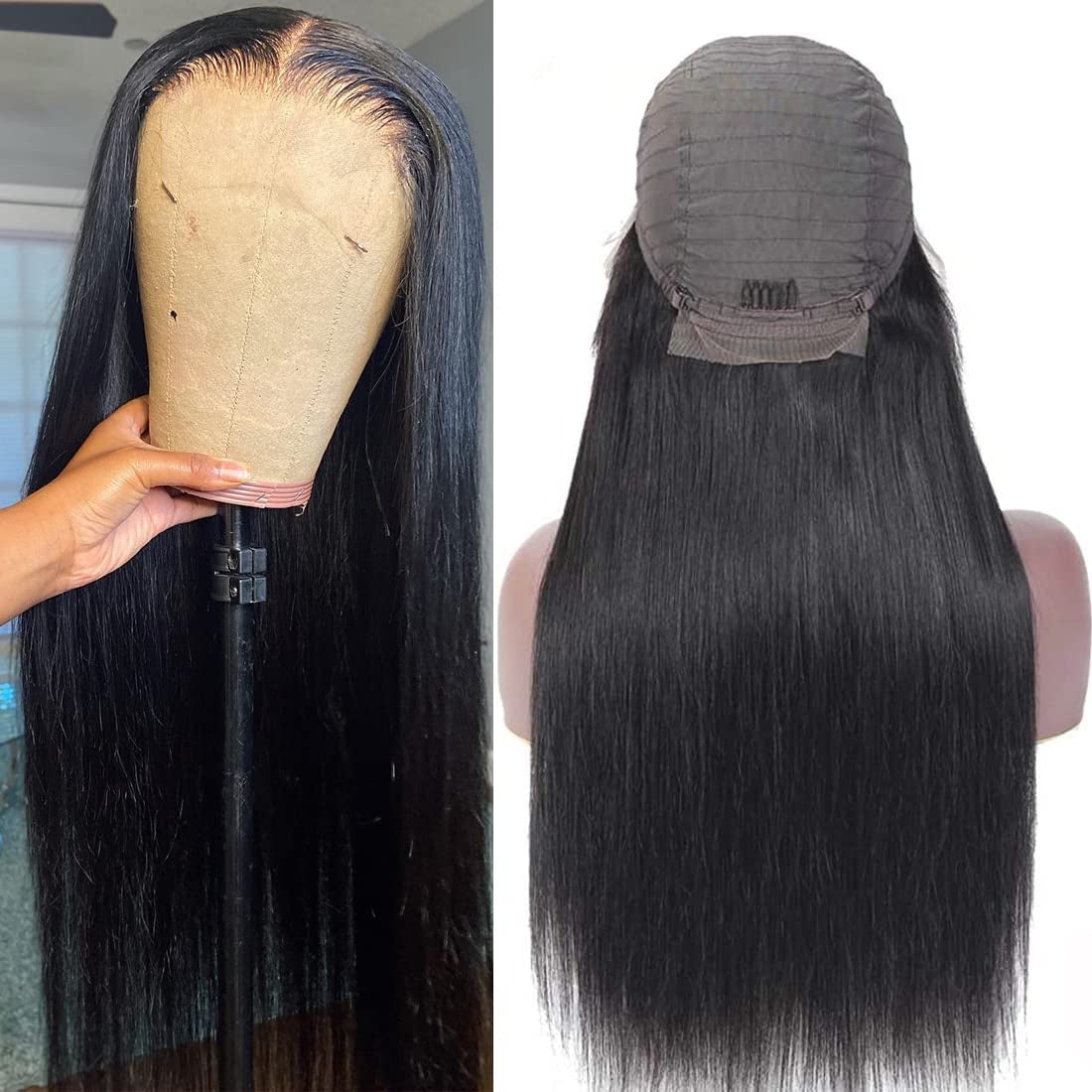 Center Wig 13x4 Straight HD Lace Front Wig Natural Black Remy Hair