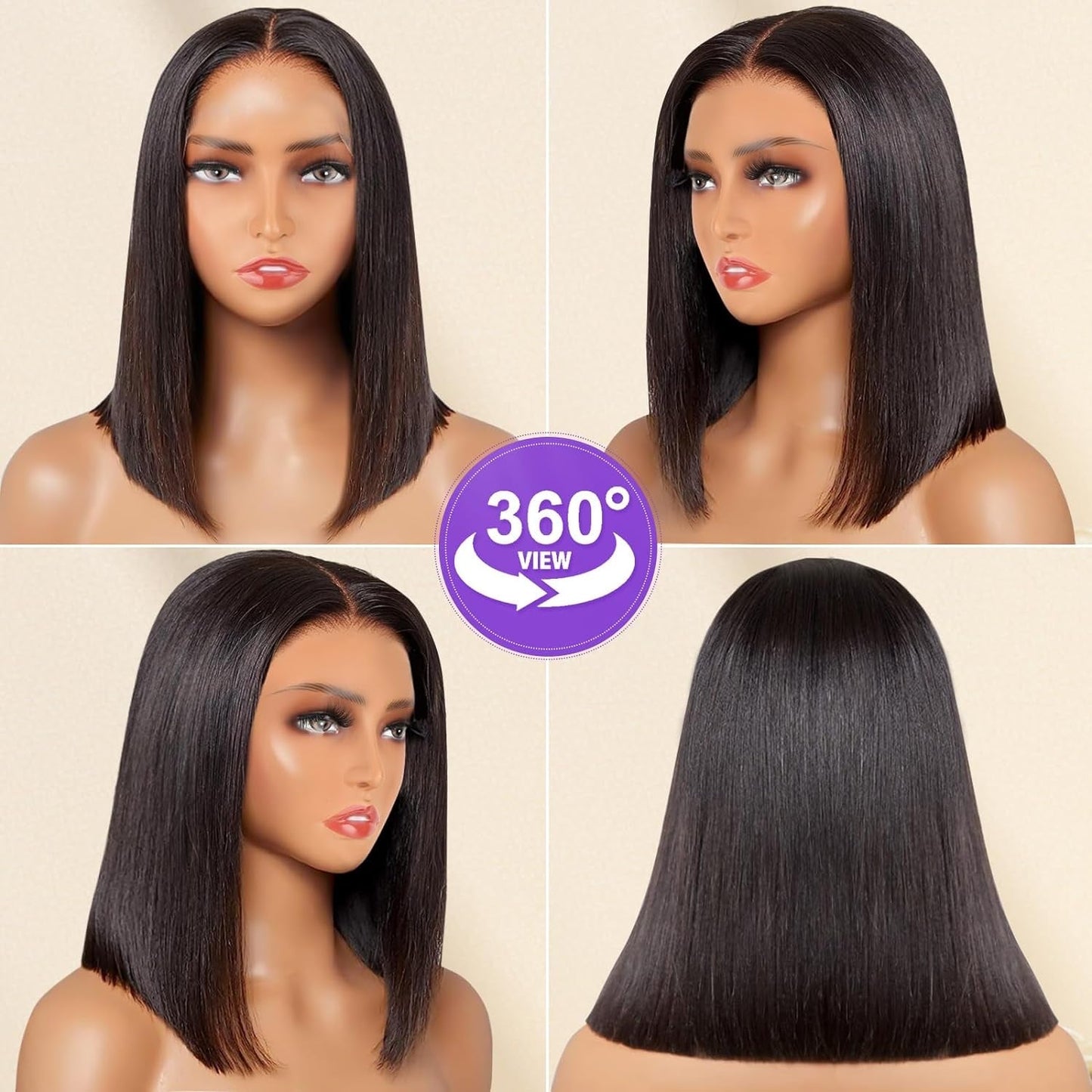 Center Wig 13x4 Straight Lace Front Wig Natural Black Remy Hair Bob