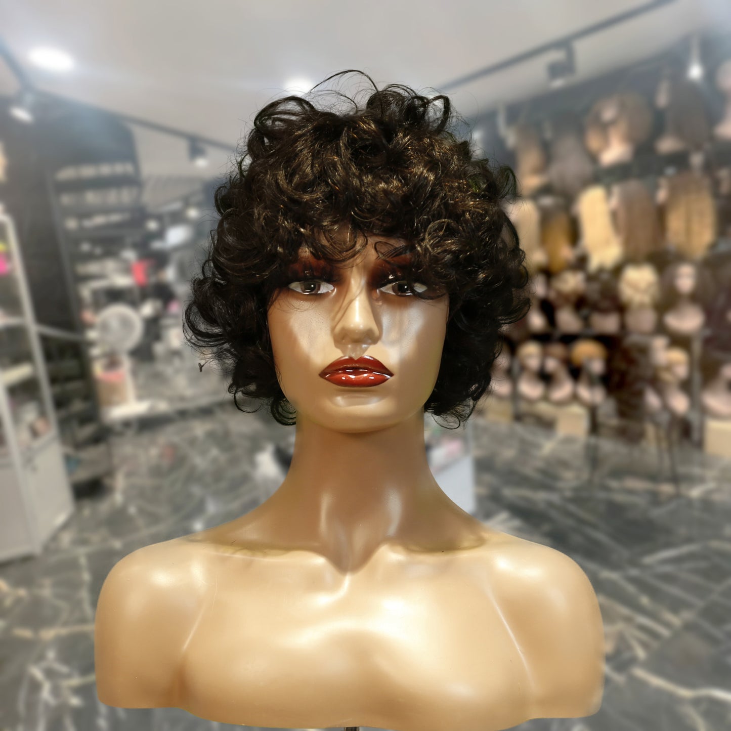 Center Wig Machine-Made Black Wig Remy Hair TC002