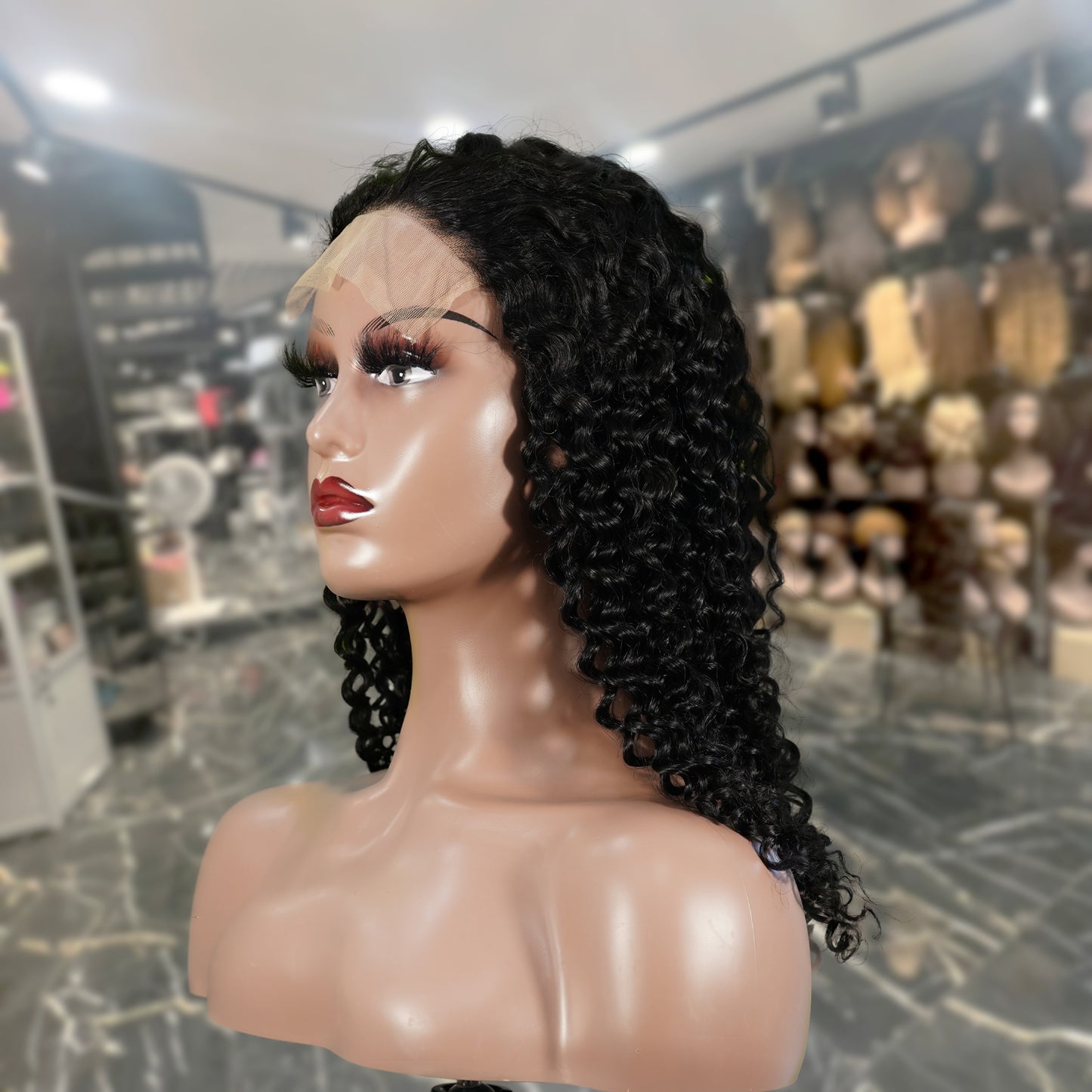 Center Wig Natural Black Remy Hair 5x5 Lace Closure Jerry Curly Human Hair Wig