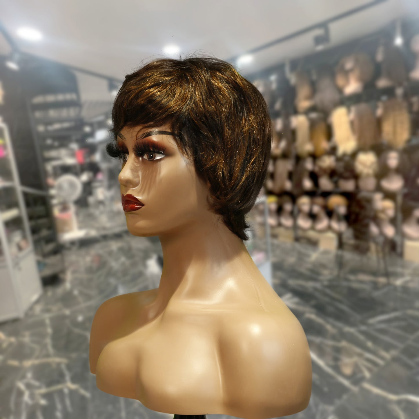 Center Wig Machine-Made Black Wig Remy Hair TC066