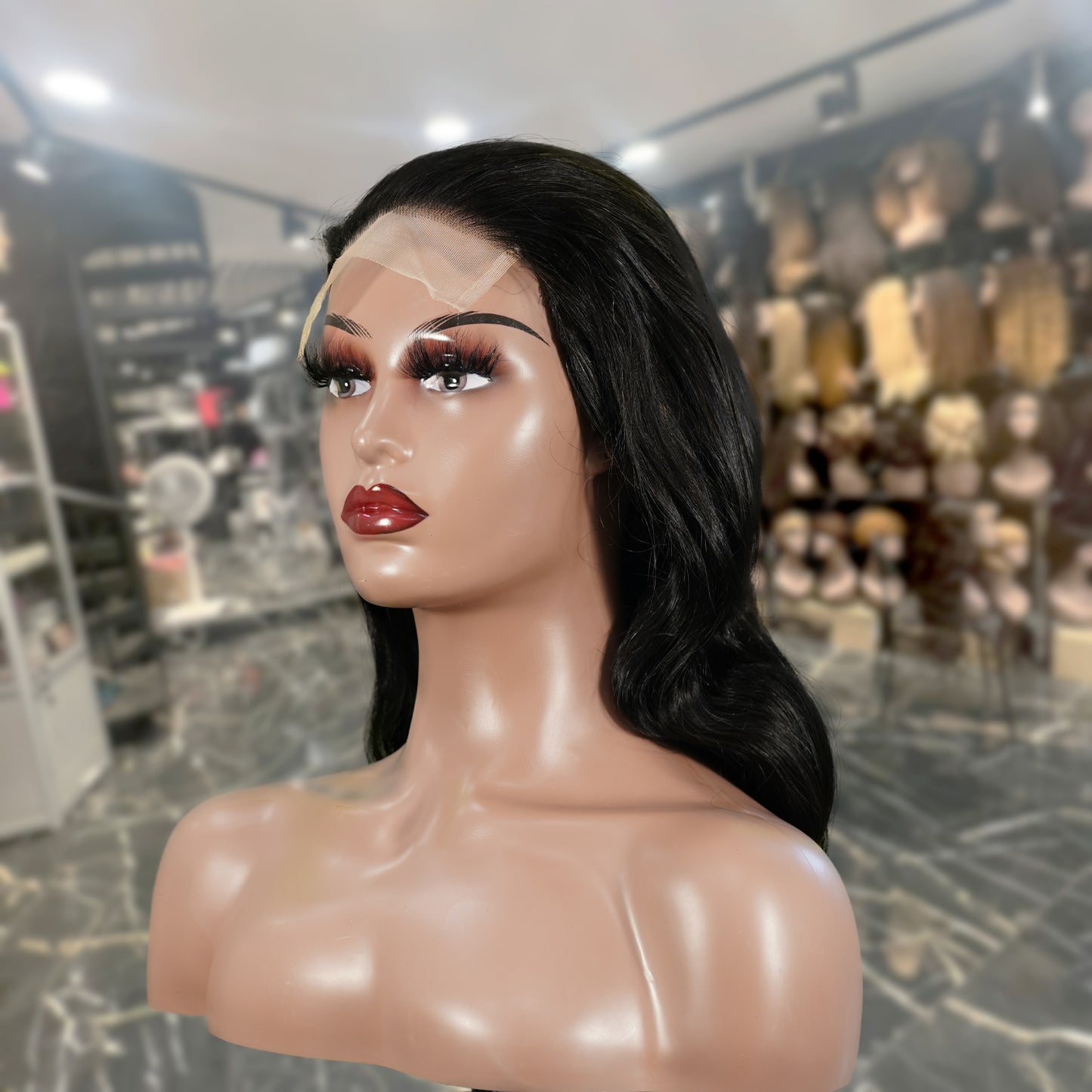 Center Wig Natural Black Remy Hair 5x5 Lace Closure Body Wave Human Hair Wig