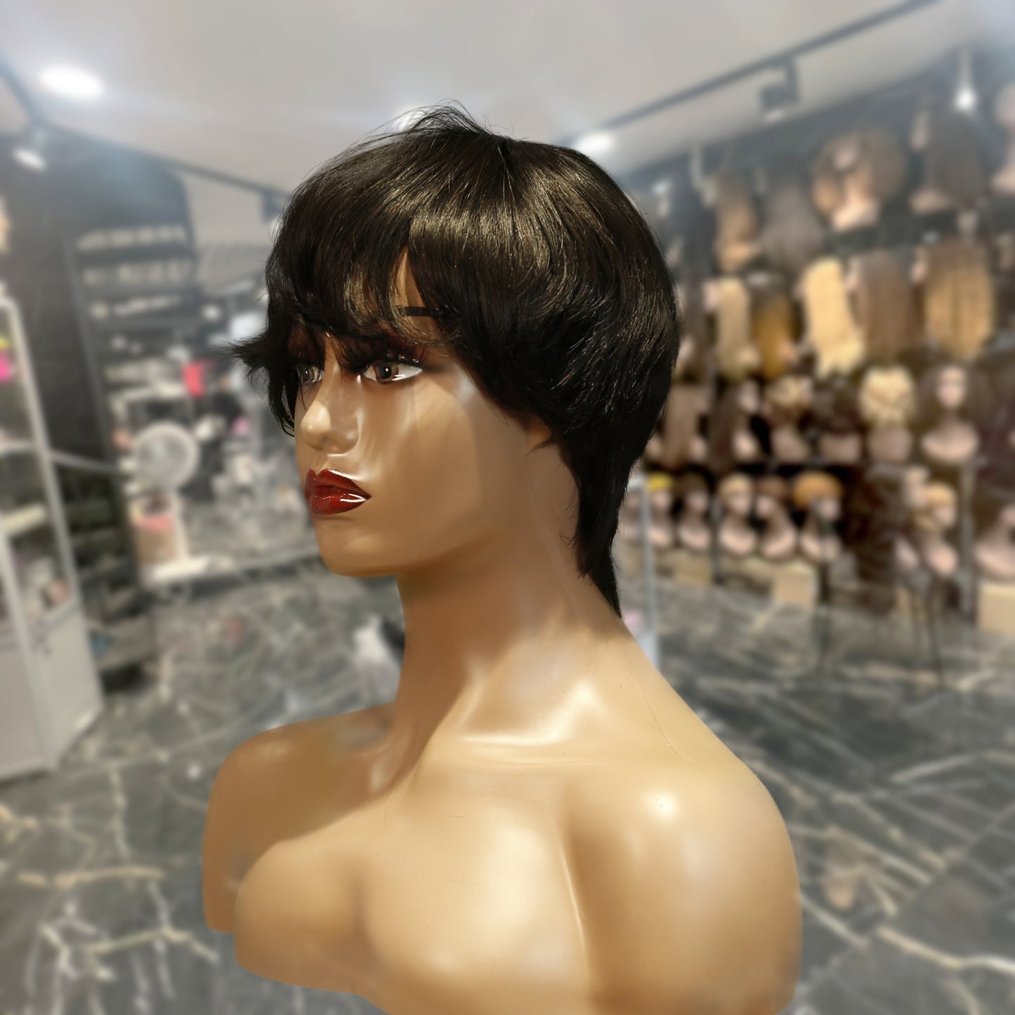 Center Wig Machine-Made Black Wig Remy Hair H081
