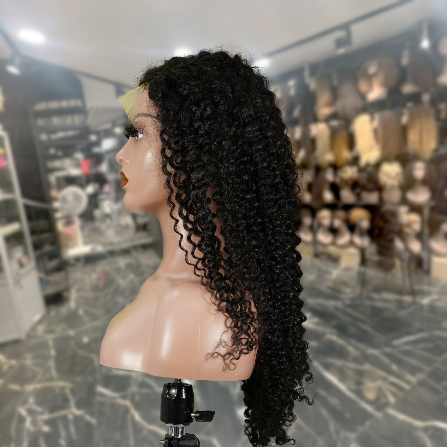 Center Wig 13x4 Jerry Curly Lace Front Wig Natural Black Remy Hair