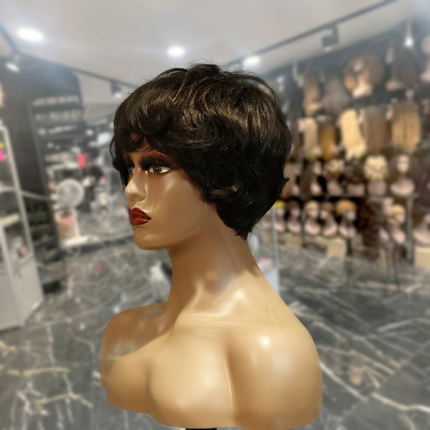 Center Wig Machine-Made Black Wig Remy Hair TC041