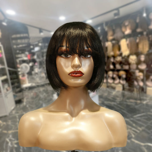 Center Wig Machine-Made Black Wig Remy Hair TC027