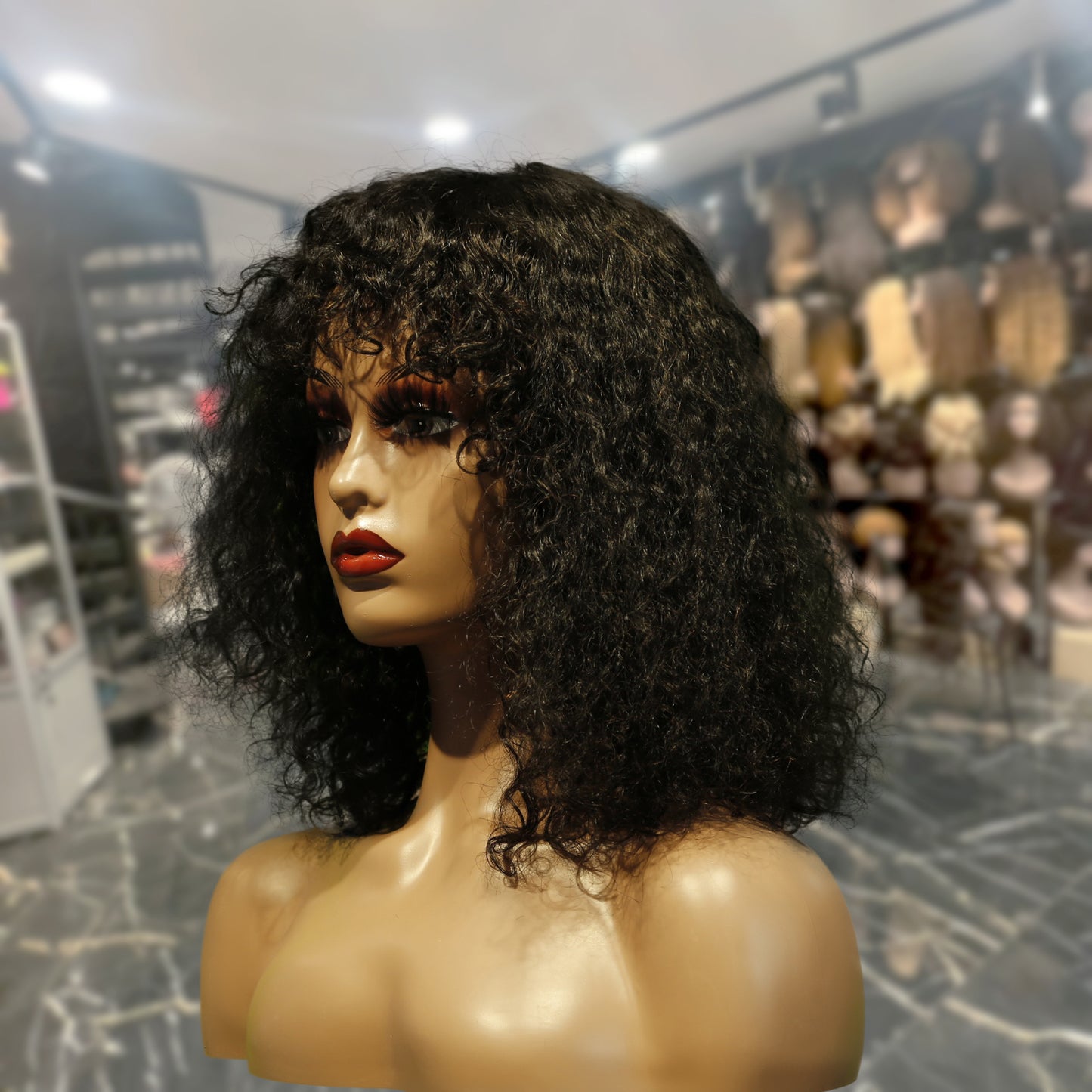 Center Wig Machine-Made Black Wig Remy Hair TC047
