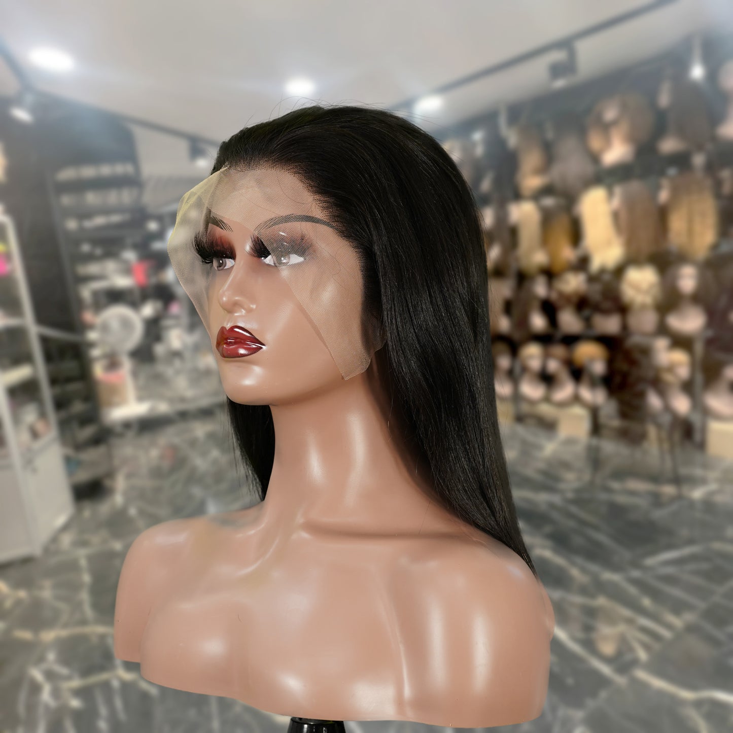 Center Wig 13x4 Straight Bob Lace Front Wig Natural Black Asian Raw Hair