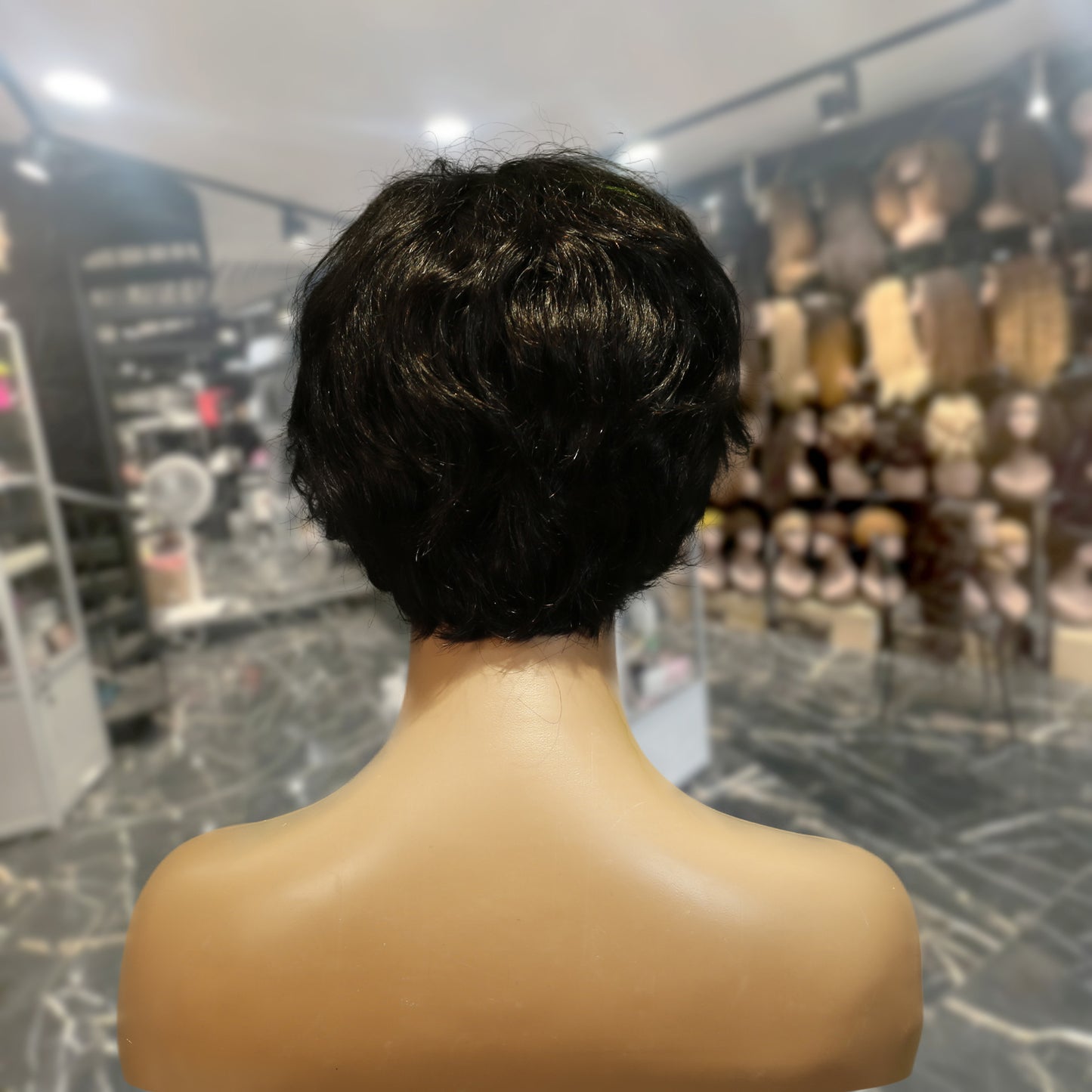 Center Wig Machine-Made Black Wig Remy Hair TC16