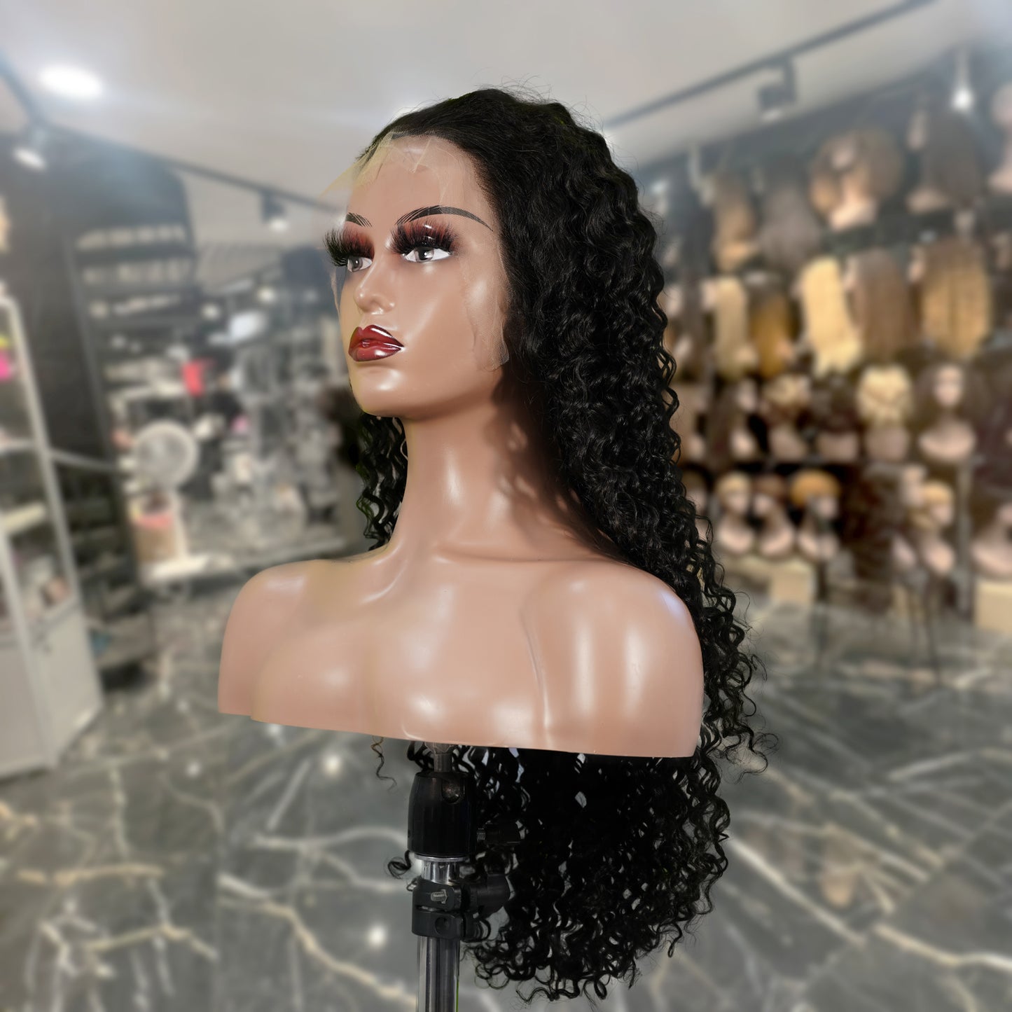 Center Wig Natural Black Asian Raw Hair 13x6 HD Lace Front Wig Deep Wave Human Hair Wig