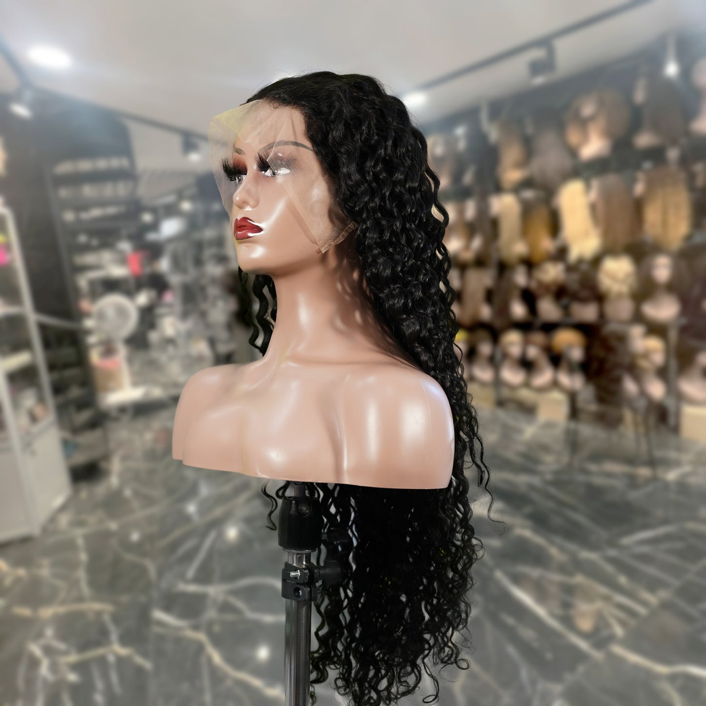 Center Wig 13x4 Deep Wave Lace Front Wig Natural Black Remy Hair