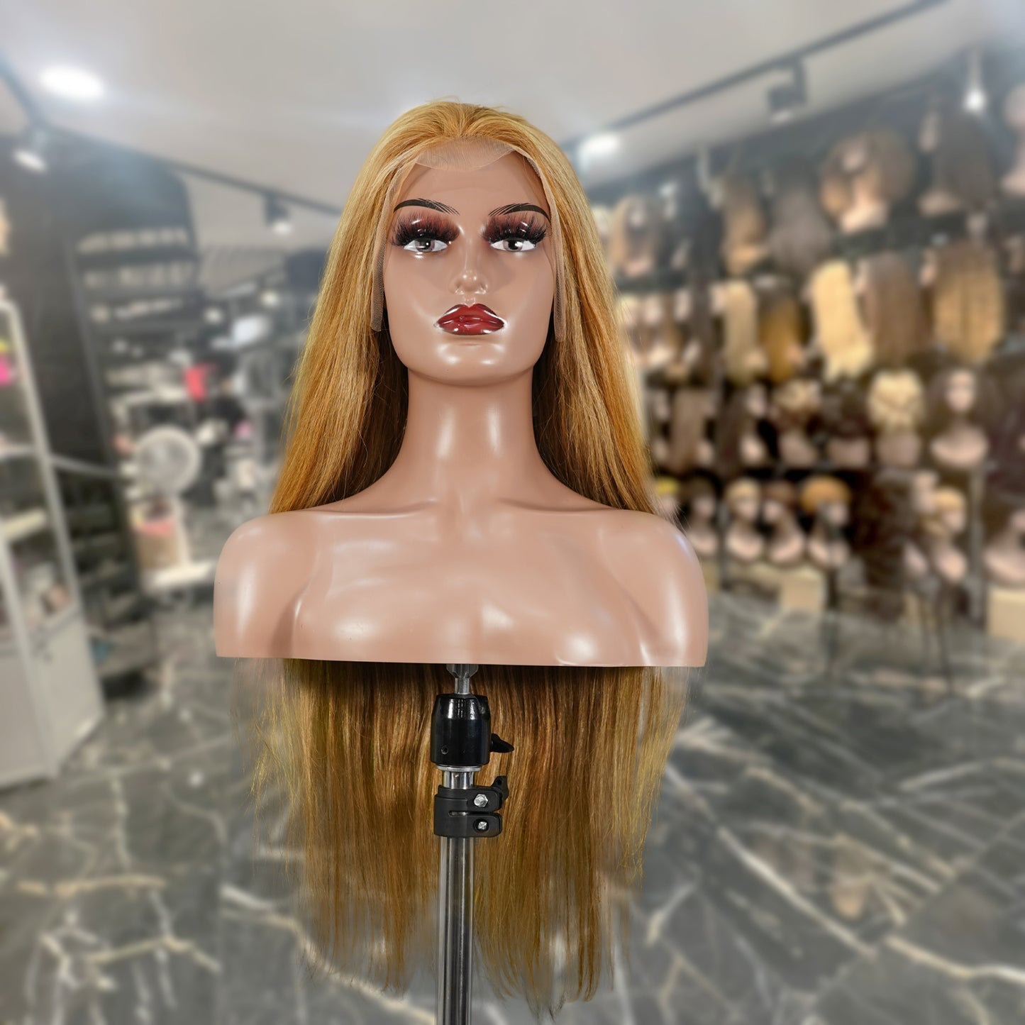 Center Wig 13x4 Straight Lace Front Wig 8&27 Honey Blonde Highlight 26 Inch Remy Hair