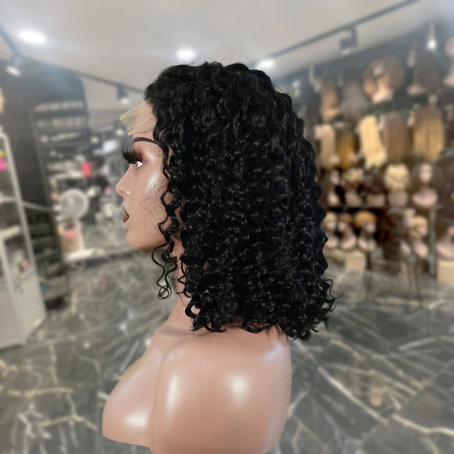 Center Wig Natural Black Remy Hair 5x5 Lace Closure Deep Wave 12 Inch Bob Human Hair Wig