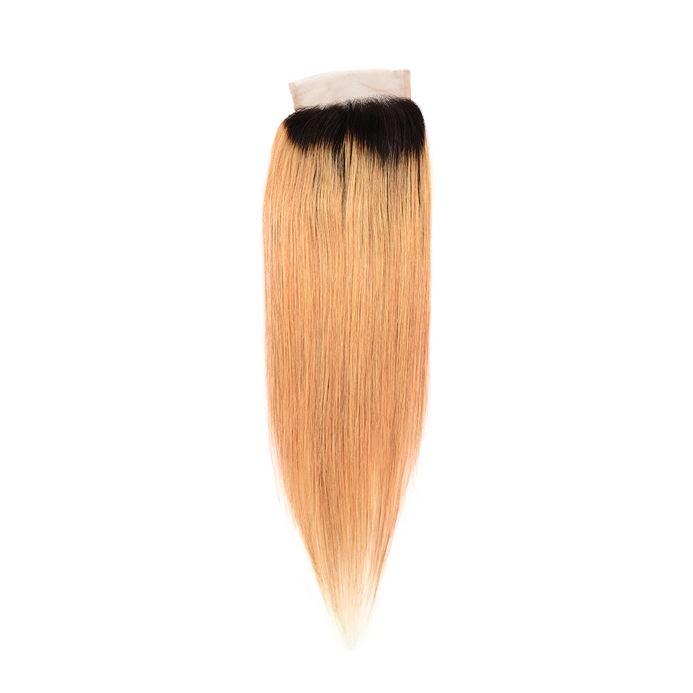 Center Wig Remy Hair 4x4 Straight Closure 1b27