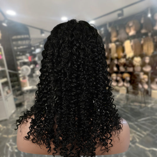 Center Wig Natural Black Remy Hair 5x5 Lace Closure Jerry Curly Human Hair Wig
