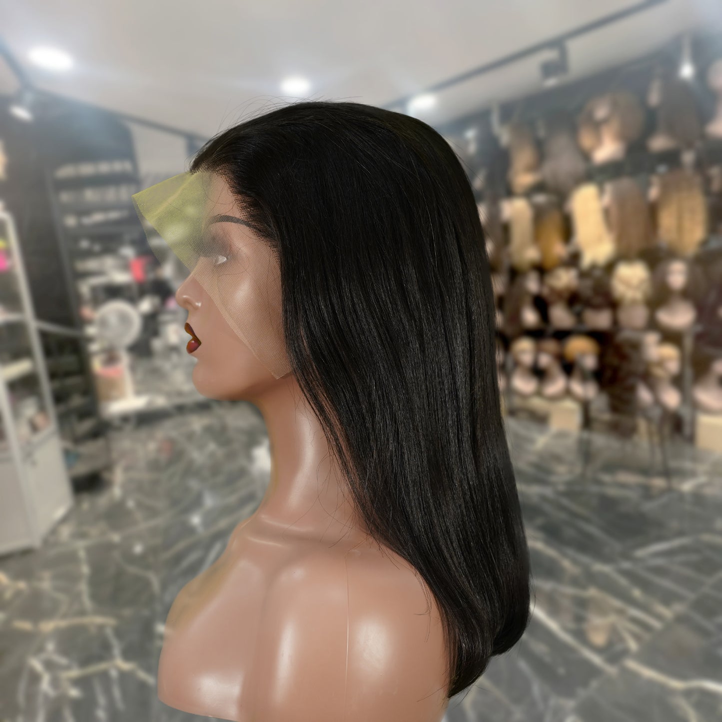 Center Wig 13x4 Straight Bob Lace Front Wig Natural Black Asian Raw Hair