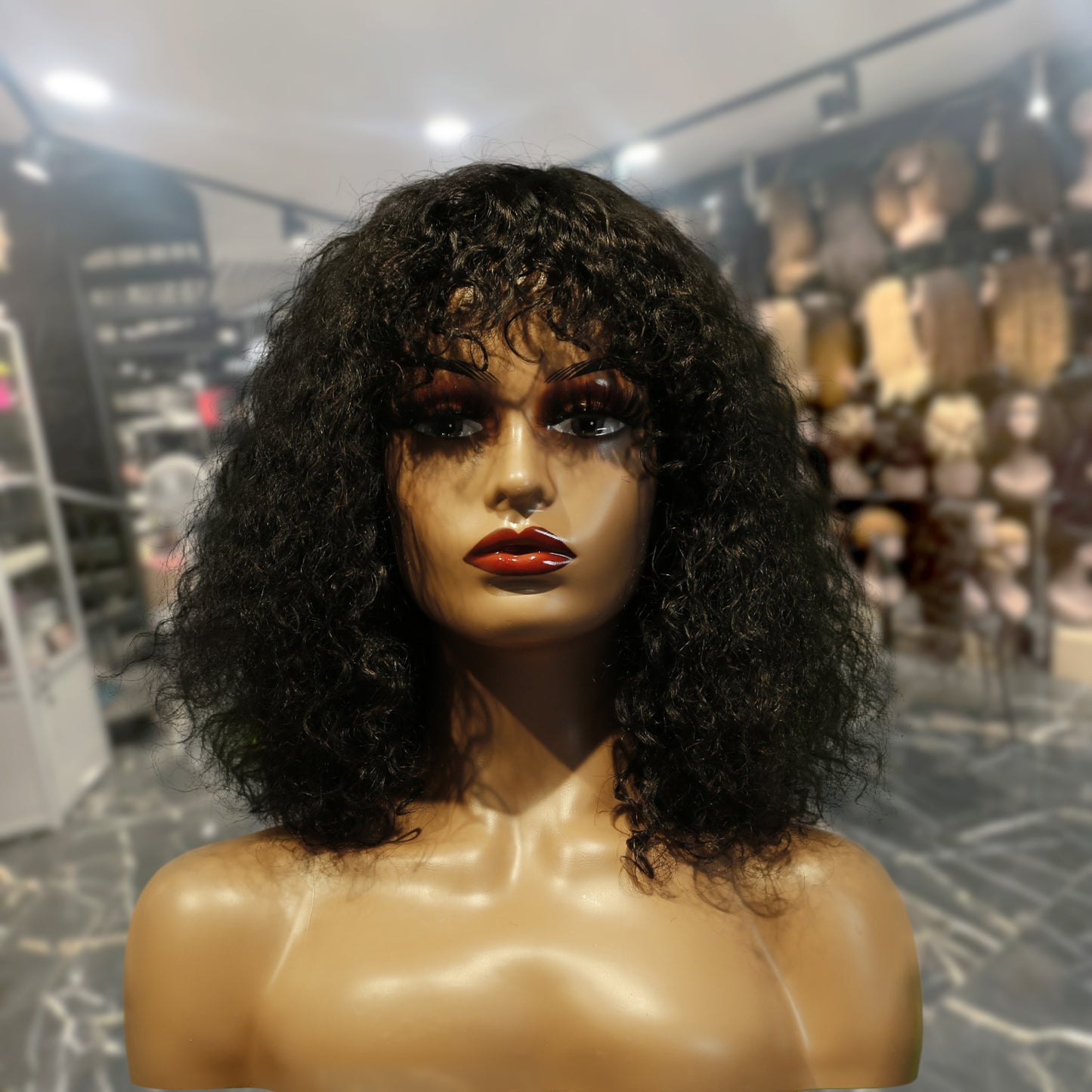 Center Wig Machine-Made Black Wig Remy Hair TC047