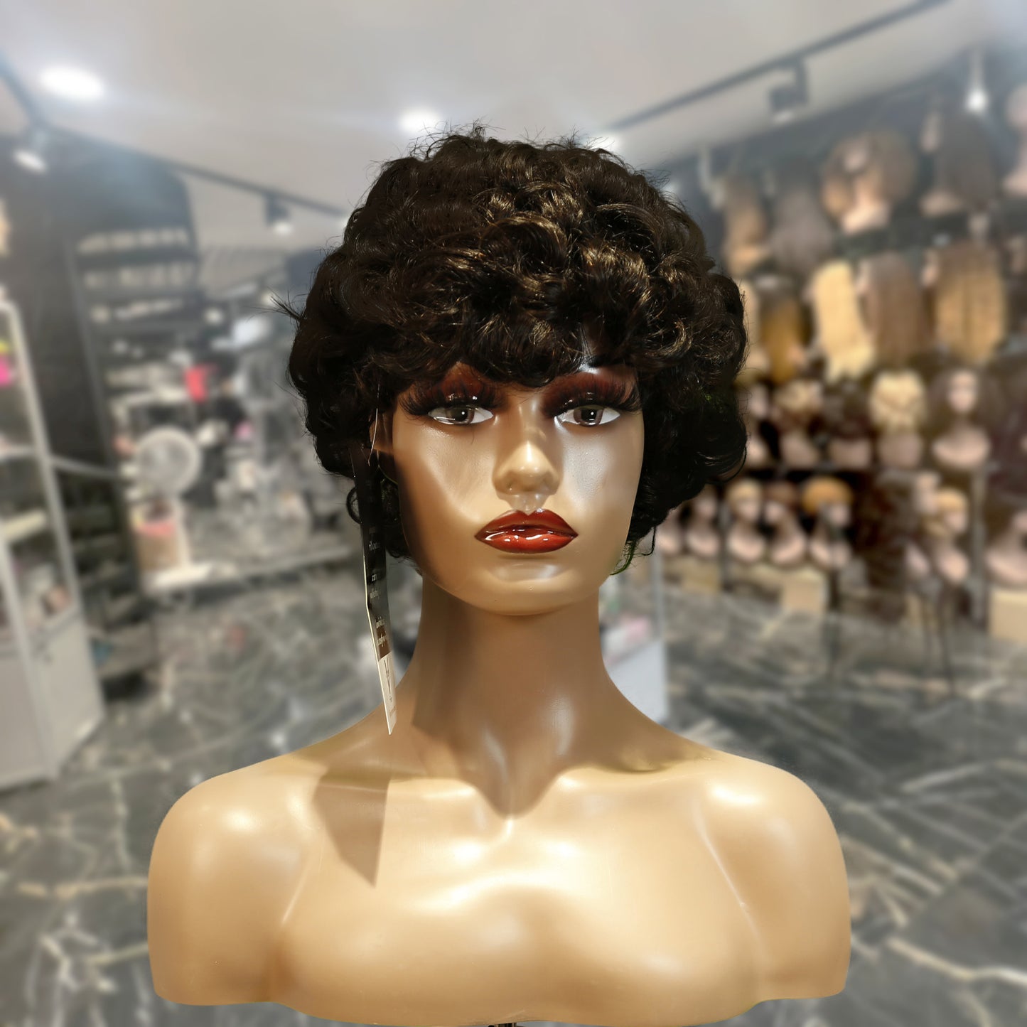 Center Wig Machine-Made Black Wig Remy Hair TC064