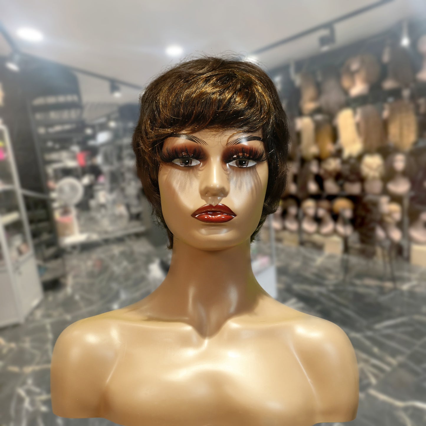 Center Wig Machine-Made Black Wig Remy Hair TC066