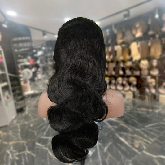 Center Wig Natural Black Asian Raw Hair 13x6 HD Lace Front Wig Body Wave Human Hair Wig