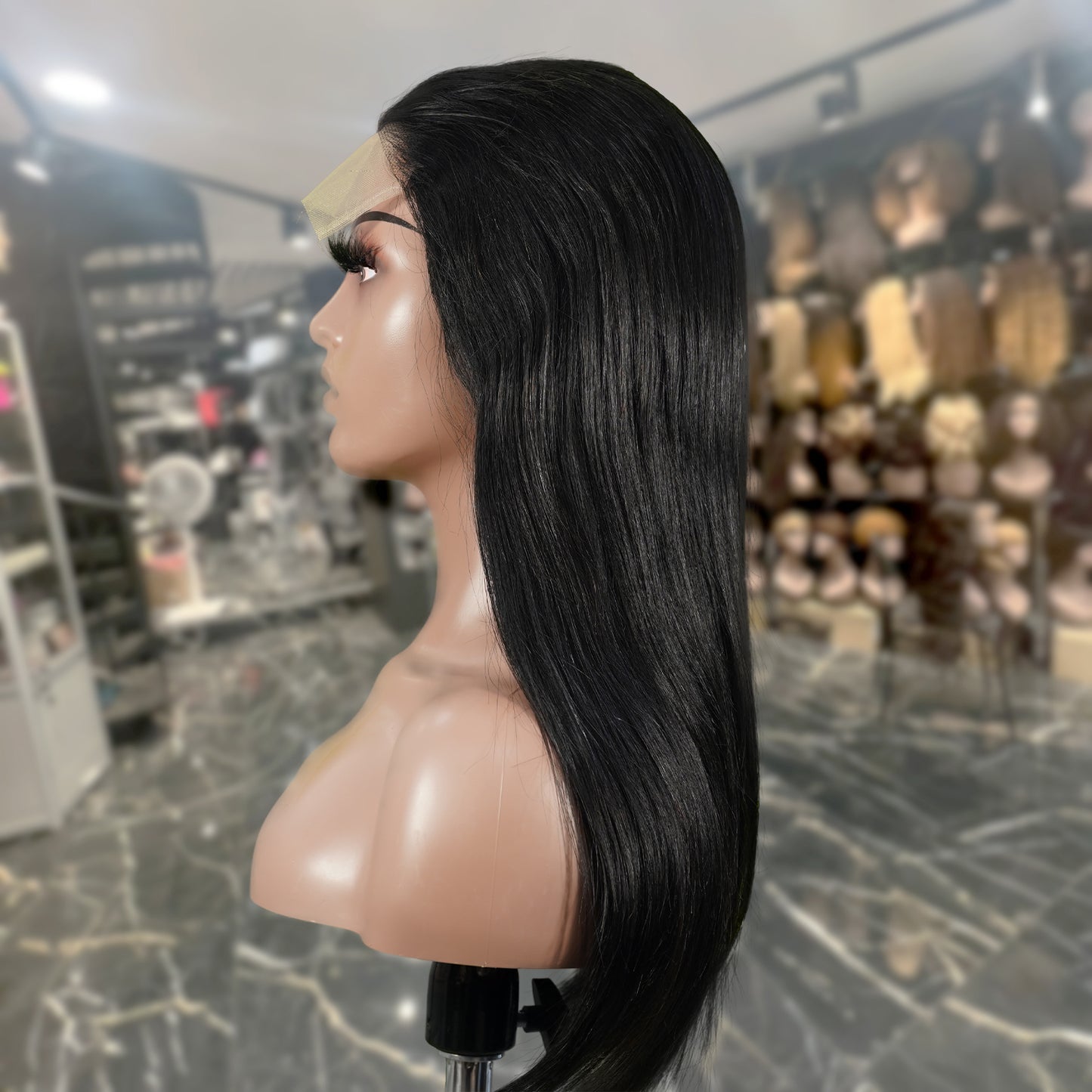 Center Wig Natural Black Remy Hair 5x5 Lace Closure Straight Human Hair Wig