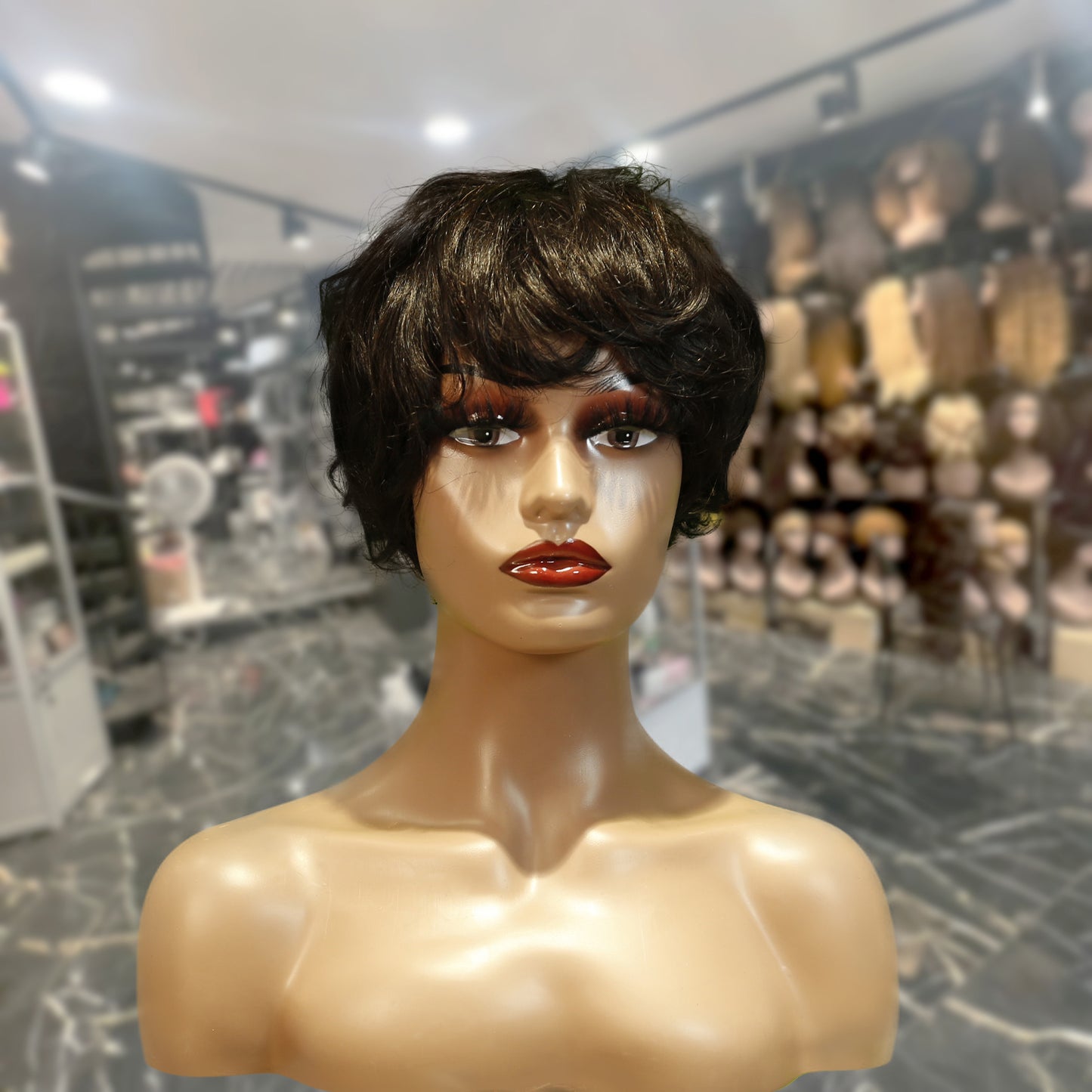 Center Wig Machine-Made Black Wig Remy Hair TC041