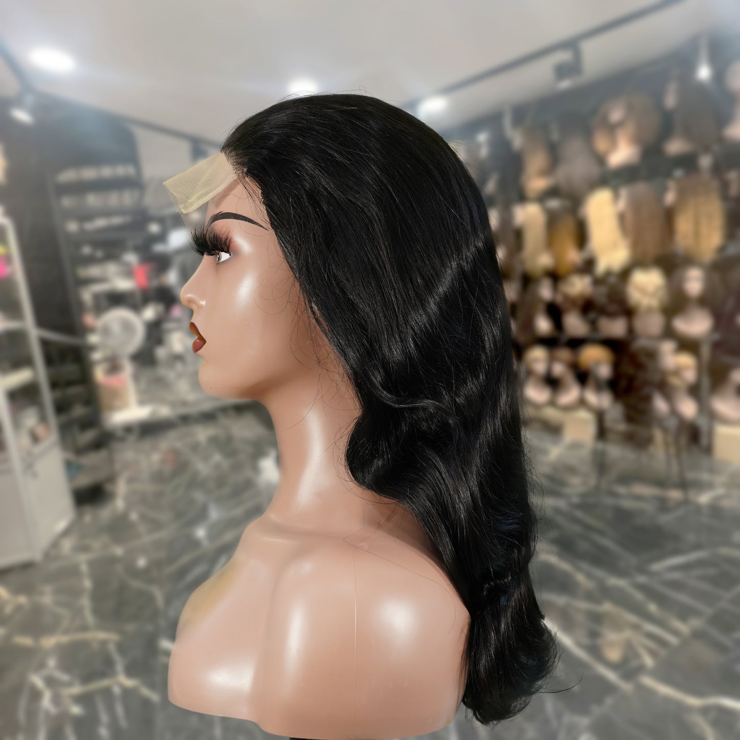Center Wig Natural Black Remy Hair 5x5 Lace Closure Body Wave Human Hair Wig